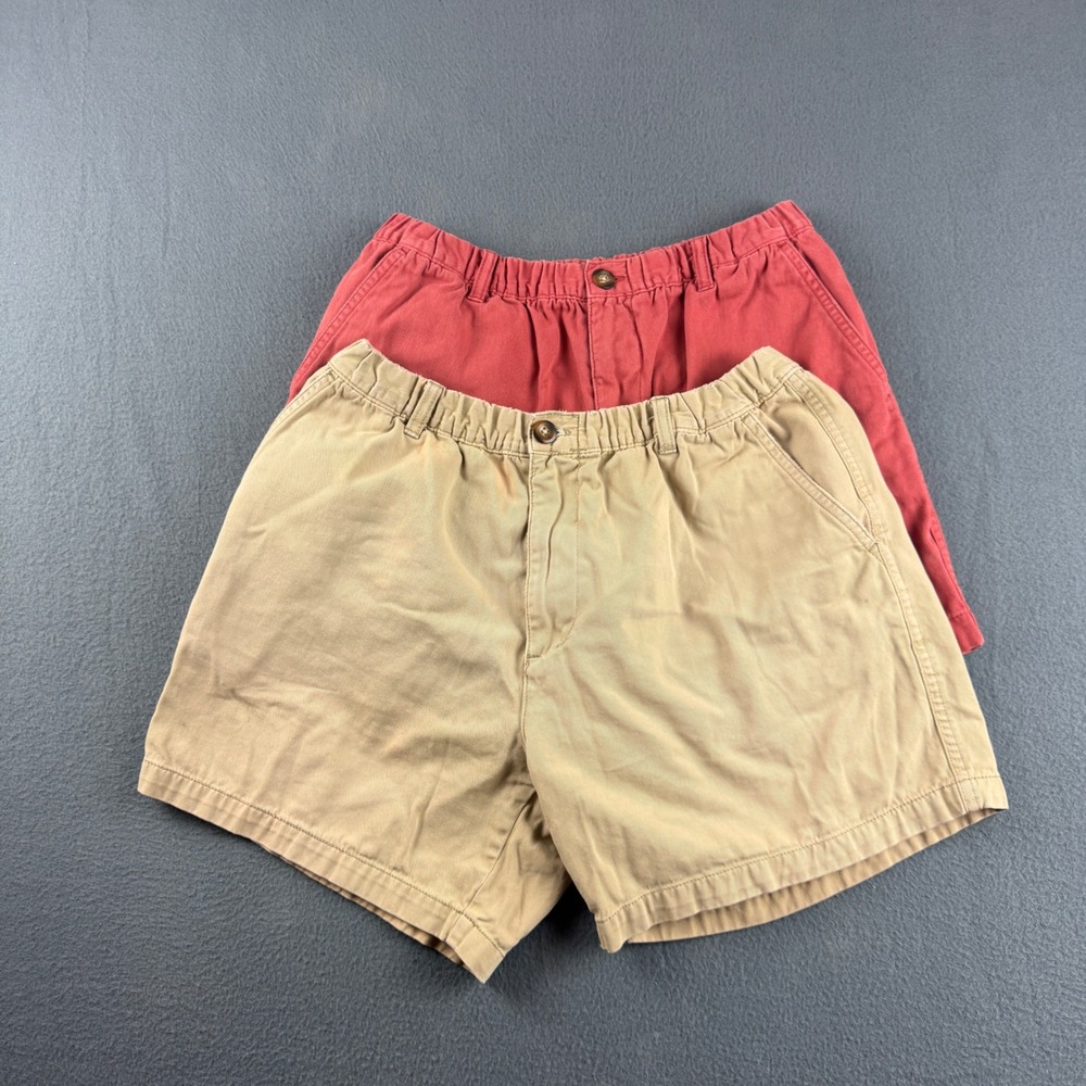 Bearbottom Clothing Shorts Men's M Beige Red Lot of 2 Elastic Waist Cotton Chino